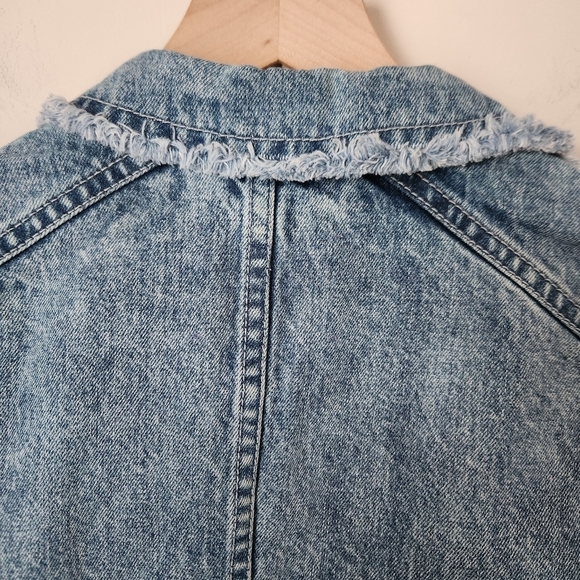 Rebecca Taylor | Washed Denim Cutoff Raw Hem Moto Jacket - Size M - Picture 9 of 14